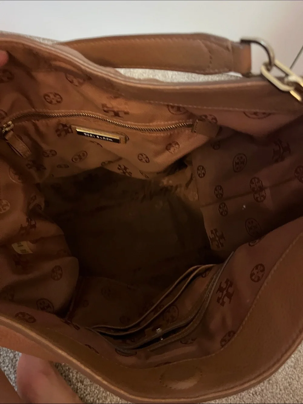 Tory Burch Cognac Pebbled Leather Hobo